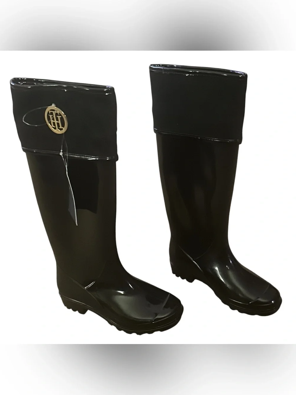 Tommy Hilfiger Black Women's Tall Rain Boots with Logo Accent